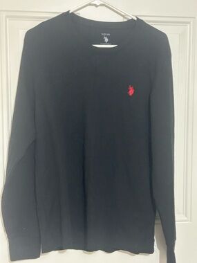 U.S. Polo Assn. Men's Long Sleeve Crewneck Tee - Black with Red Logo